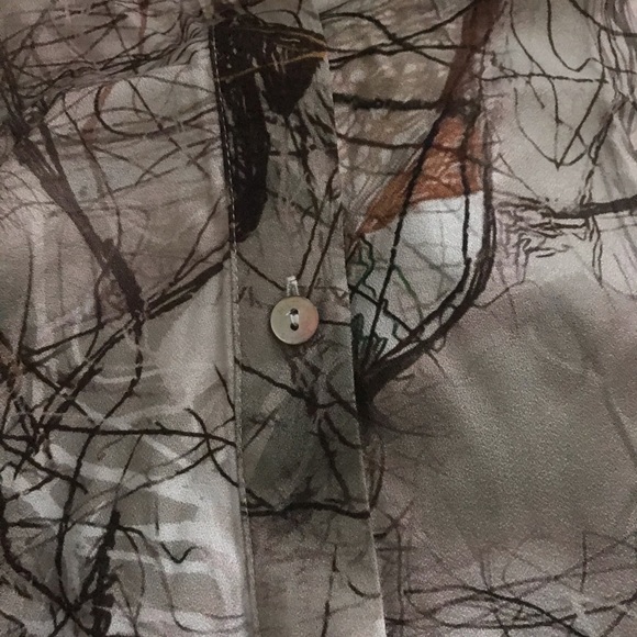 New Hilton Hollis Brown Beige Tan Orange Button Abstract Blouse Tunic Top $380 - Picture 4 of 6